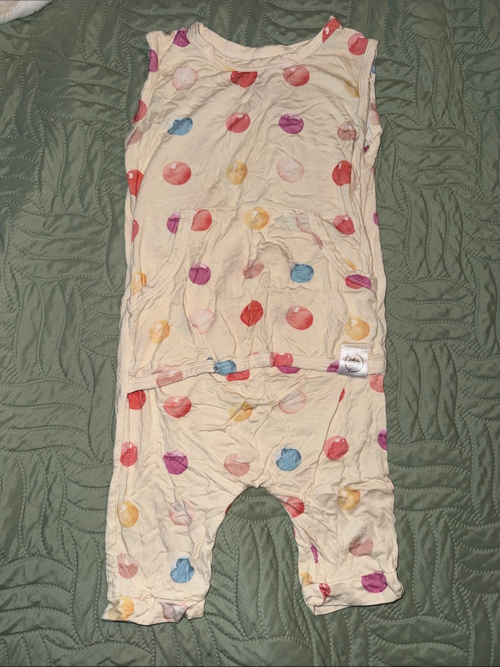 Sleeveless Polka Dot One-Piece for Kids - Cream with Multi-Color Dots